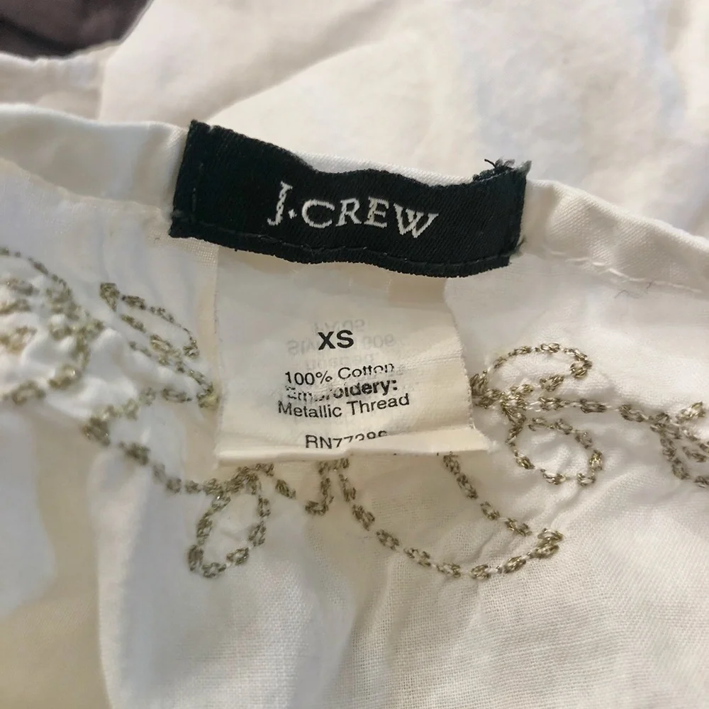 *J. CREW* White Embroidered Long Sleeve Top Size XS